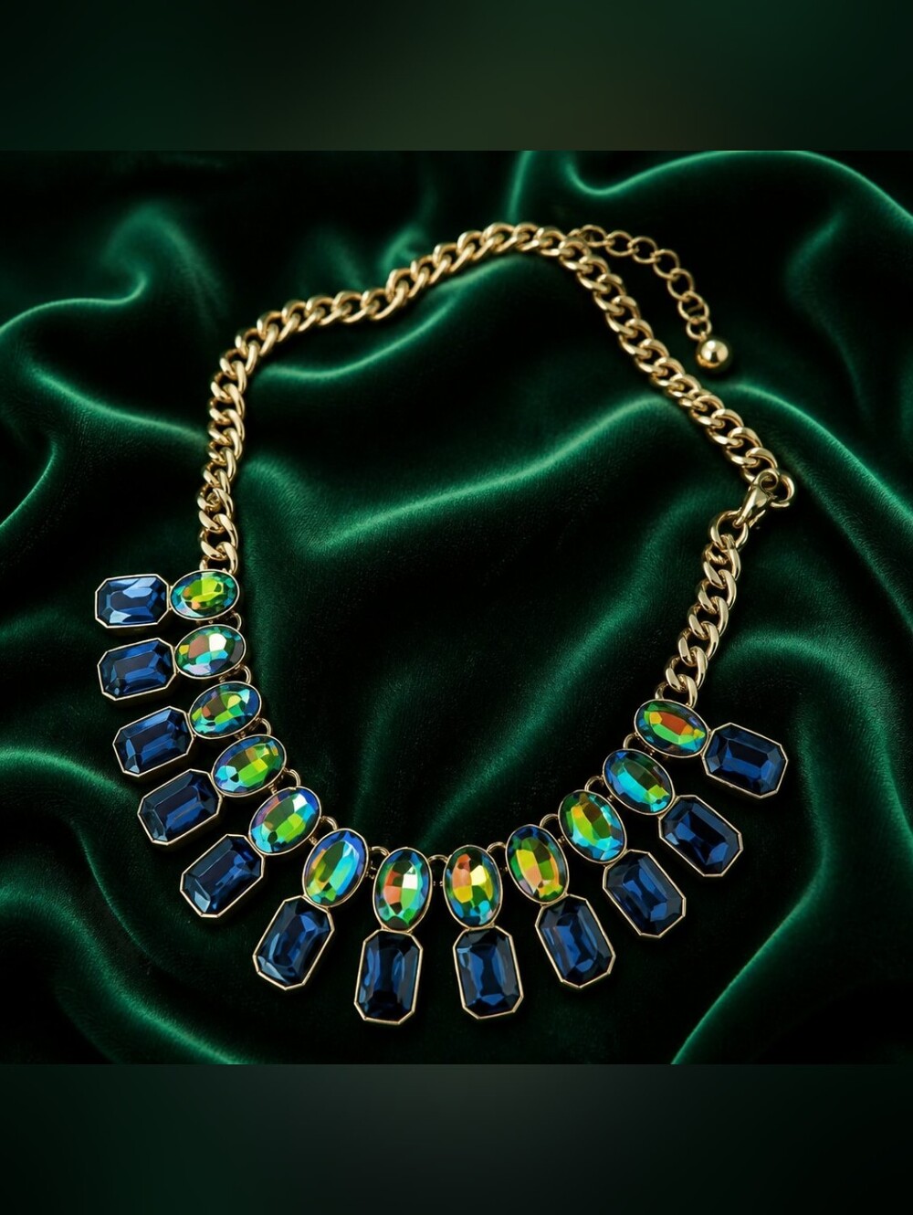 J.Crew Ombre Crystal Drop Necklace Multi Color Light Gold Ox Plated - Picture 2 of 11